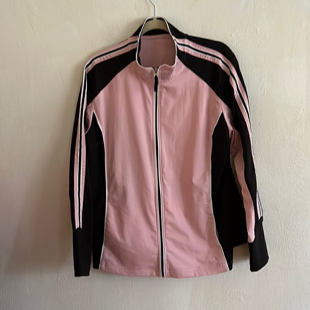 Vintage Women’s Size L Pink Black Lagen Light Weight Zip Front Track Jacket